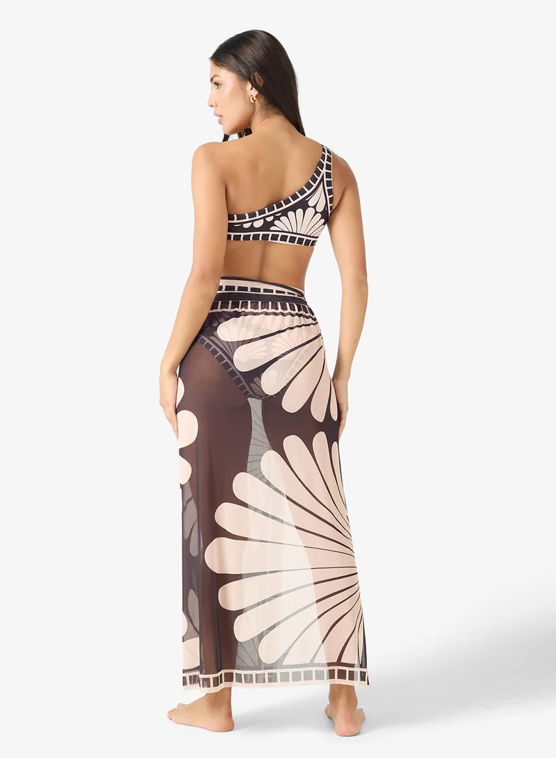 جينجر 3Pc Floral Print Bikini Set With Cover Up Sarong